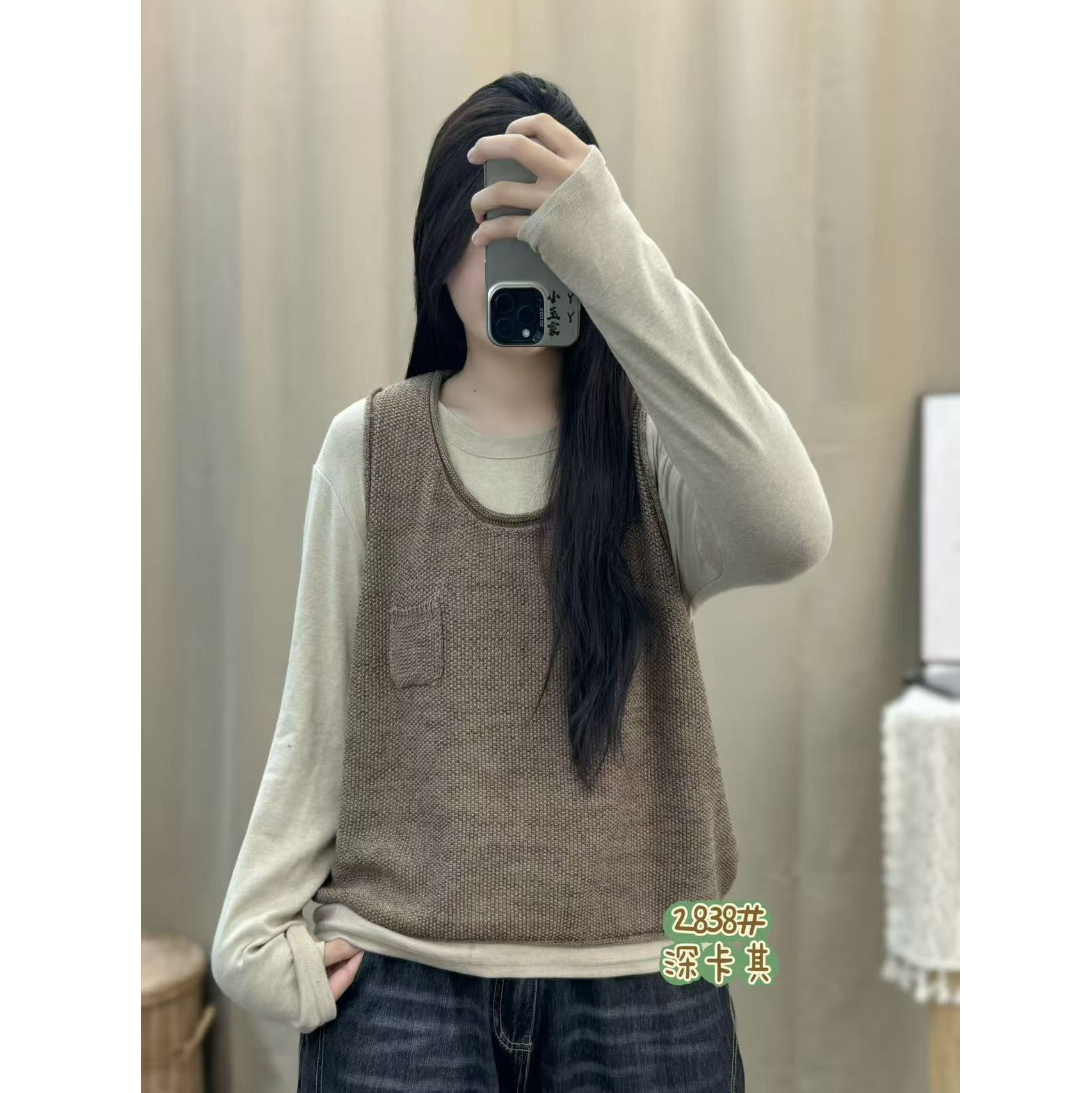 春季新款复古文艺无袖棉线马甲女款休闲针织衫上衣百搭休闲坎肩女