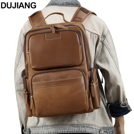 2025秋冬疯马皮真皮商务双肩包14寸大容量笔记本电脑包多功能休闲