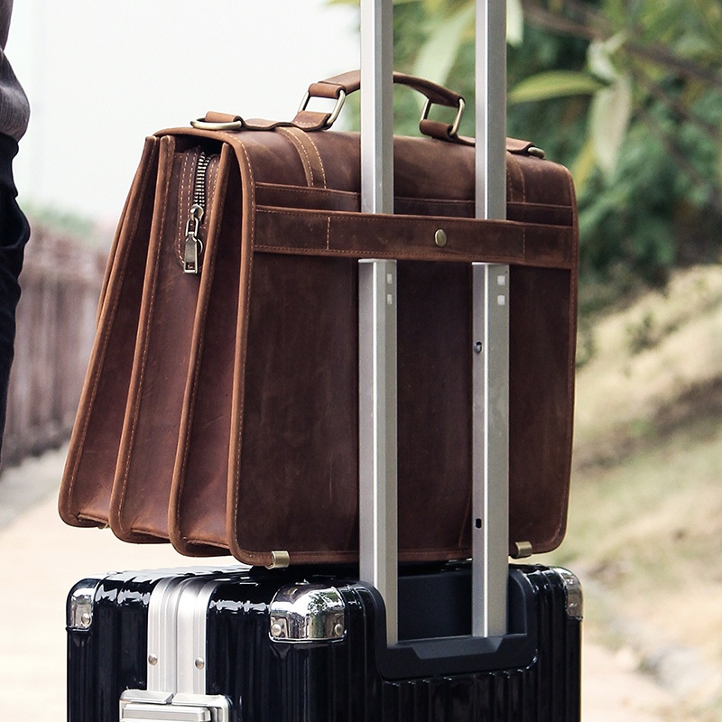 2025秋冬黑天使疯马皮男包真皮公文包14寸商务电脑包手提斜挎现货