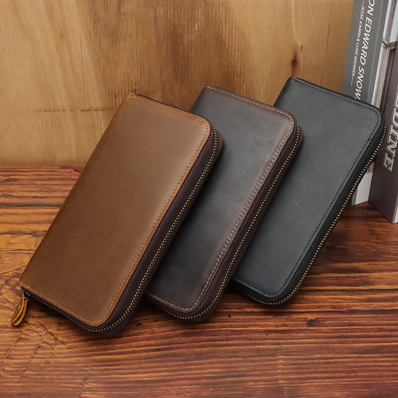 2025秋冬2021款疯马皮风琴卡包真皮长款拉链钱包头层牛皮防盗刷