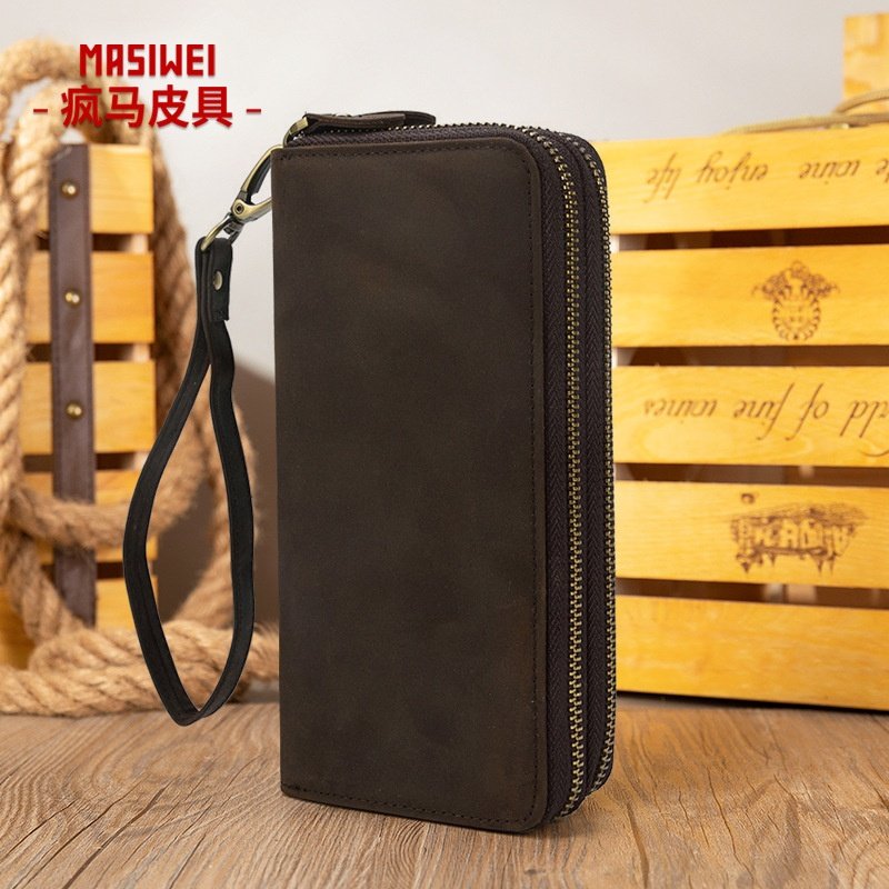 2026春季新款疯马皮拉链钱包真皮钱夹头层牛皮长款钱包双层拉链,箱包皮具/热销女包/男包,男士包袋,淘宝优惠券,粉丝福利购,淘宝优惠卷