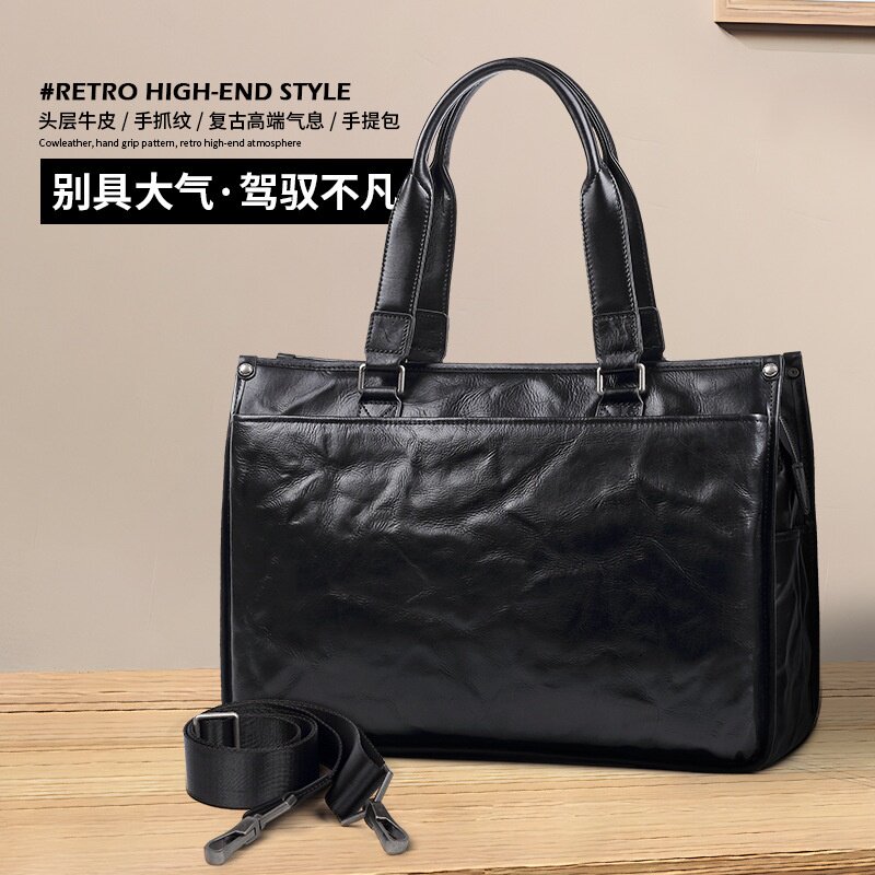 yuqixuan新品真皮男包大容量牛皮男式公文包出差电脑包大托特男士