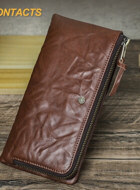 2025秋冬黑天使手抓纹洗水牛皮男士钱包RFID防磁可装6.7寸手机