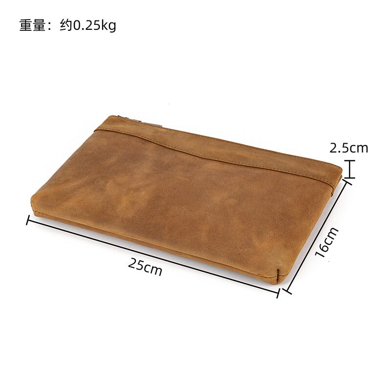 2026春夏疯马皮复古手抓包爆款头层牛皮男士手拿包大容量真皮钱包