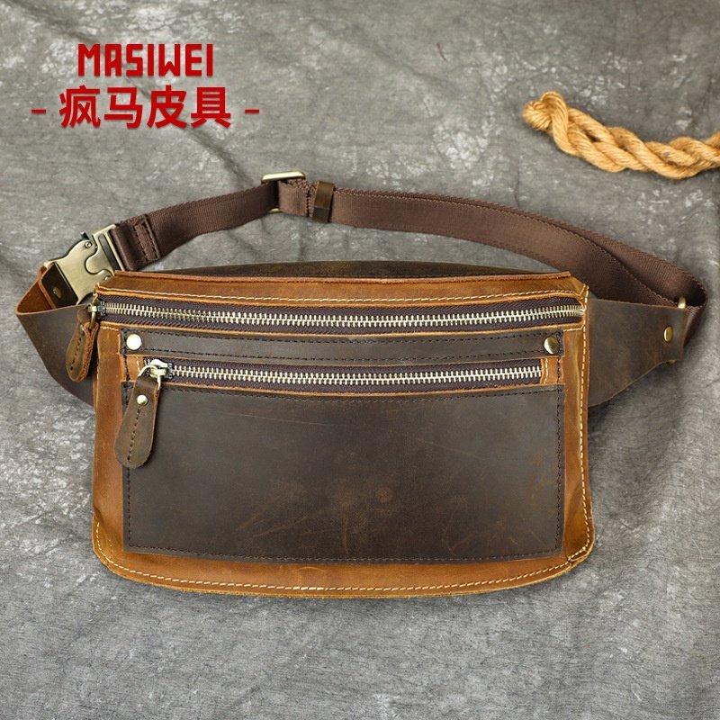 2026春季复古休闲疯马皮腰包高档男士拼色男包大容量简约时尚胸包,箱包皮具/热销女包/男包,男士包袋,淘宝优惠券,粉丝福利购,淘宝优惠卷