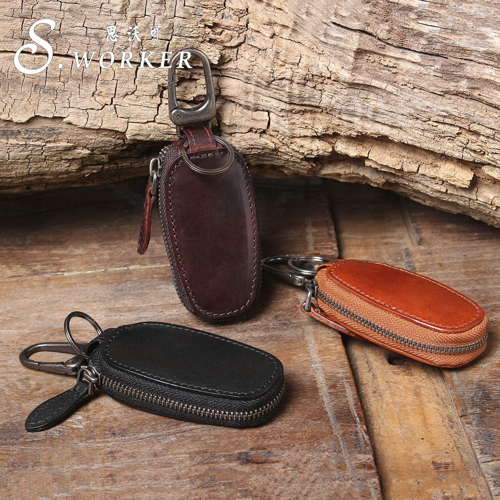 2025秋冬个性复古头层牛皮汽车钥匙包原创设计真皮迷你零钱包