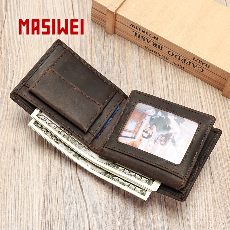 2025秋冬疯马皮高档男士钱包RFID复古多卡位牛皮皮夹大容量美金