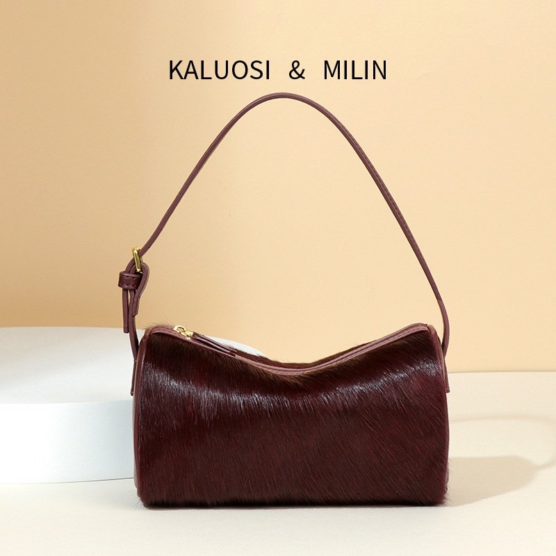 2026春季轻奢马毛真皮女包感原创设计单肩腋下包手拎笔筒包枕头,箱包皮具/热销女包/男包,腋下包,淘宝优惠券,粉丝福利购,淘宝优惠卷