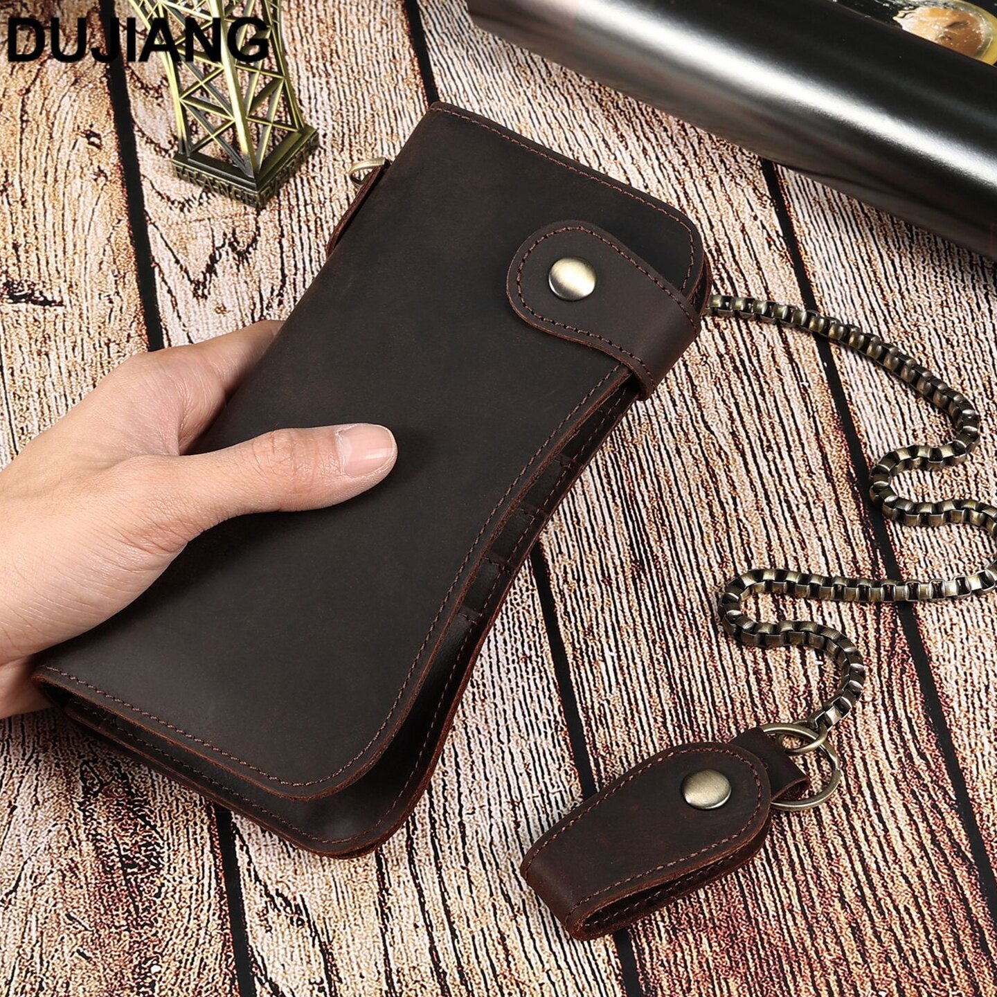 2026春夏跨境热销男士手拿包带裤链真皮包包休闲简约长款钱包卡包