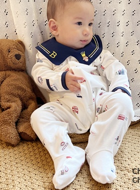 Chubby Checks婴儿春秋纯棉柔软长袖男女宝包脚哈衣爬服连体衣服