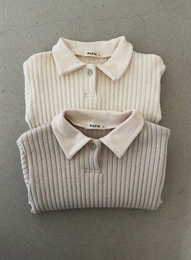 2025秋冬新款老钱风男女宝polo领百搭休闲长袖T恤宝宝A类棉打底衫