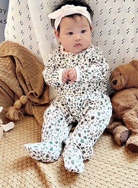 Chubby Cheeks婴儿包脚新生儿男女宝哈衣长袖纯棉连体衣爬服睡衣