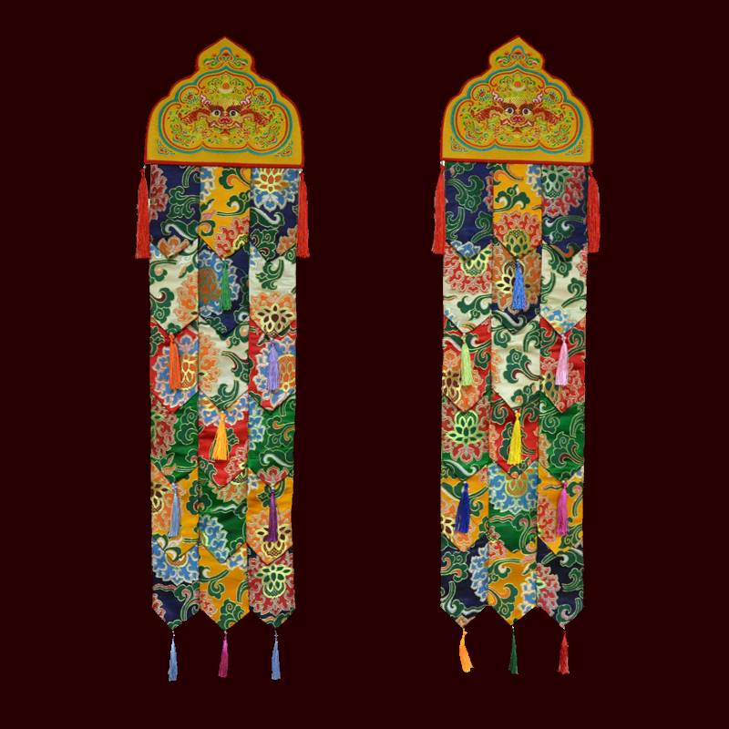 藏族佛幡金莲花厚面料绣麒麟挂幡竖幡居家佛堂墙面柱子装饰幢幡