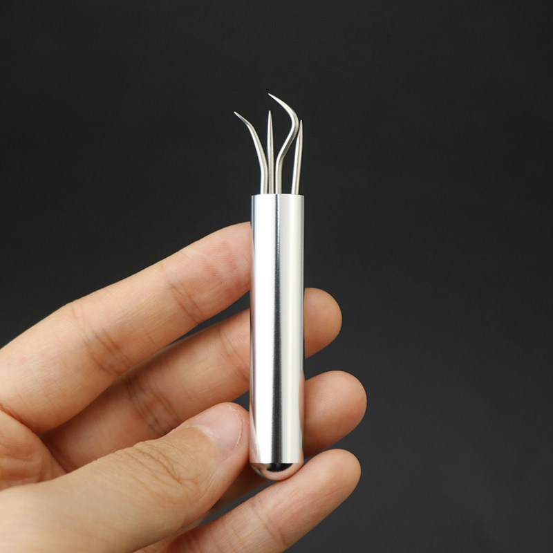 不锈钢牙签牙钩套装迷你水果叉小工具外出便携式收纳铝合金牙签筒