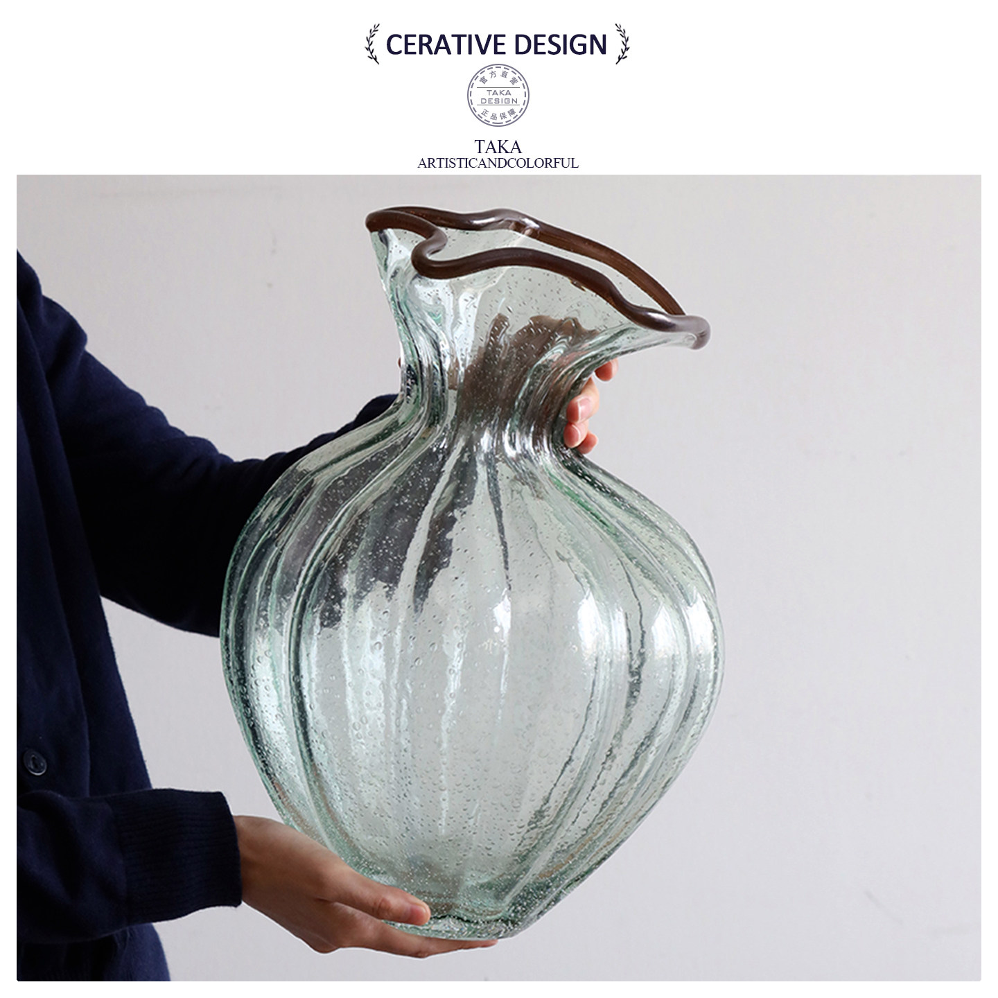 现代简约复古手工玻璃花瓶水培高级感家居装饰透明创意餐厅花器,家居饰品,花瓶,淘宝优惠券,粉丝福利购,淘宝优惠卷