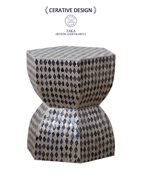 高级感小众中古家用边几进口手工贝壳沙发边装饰茶几客厅坐墩中古