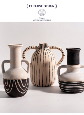 复古侘寂风图腾摩洛哥手绘花插水培鲜花装饰摆件家居民宿插花器