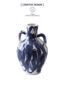 诧寂风陶瓷花瓶摆件客厅插花高级感茶室家居装饰品艺术小众双耳