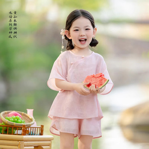 女童汉服旗袍夏款唐装儿童新中式套装短袖国风裤装小女孩日常可穿