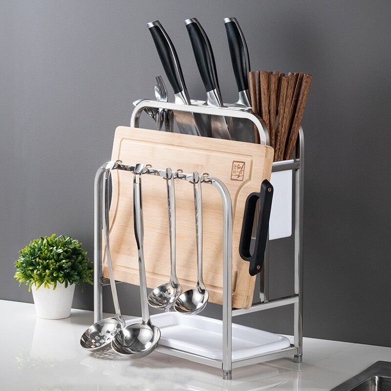 不锈钢刀架厨房置物架多功能菜板架刀具筷子锅盖架砧板一体收纳架,厨房/烹饪用具,刀架,淘宝优惠券,粉丝福利购,淘宝优惠卷