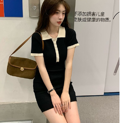 美式辣妹针织裙小个子2025新款纯欲风性感短款polo领短袖连衣裙女
