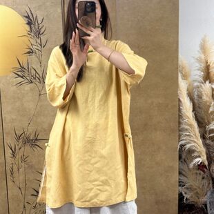 棉麻佛系禅意女装素衣长袍新中式斜襟上衣寺院修行禅服居士服女款