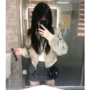 小香风格子衬衫外套女春秋高级感薄款宽松bf慵懒风中长款夹克上衣