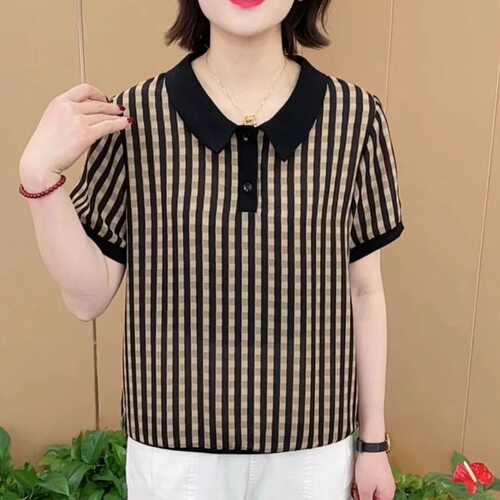 中年妈妈夏装纽扣短袖衬衫女2026新款洋气高贵宽松文艺小衫上衣