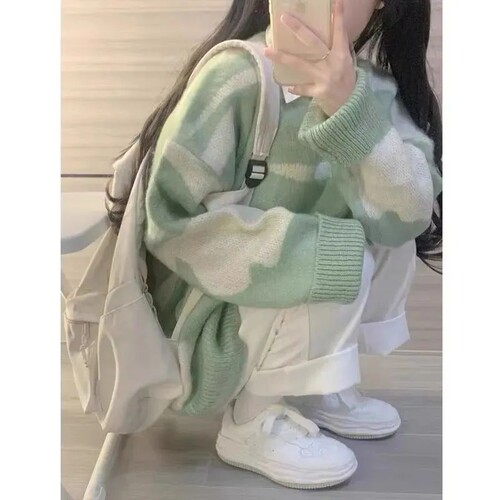 日系复古撞色打底针织衫