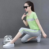 七分裤 休闲套装 洋气宽松显瘦短袖 时尚 气质运动服跑步两件套 女夏季