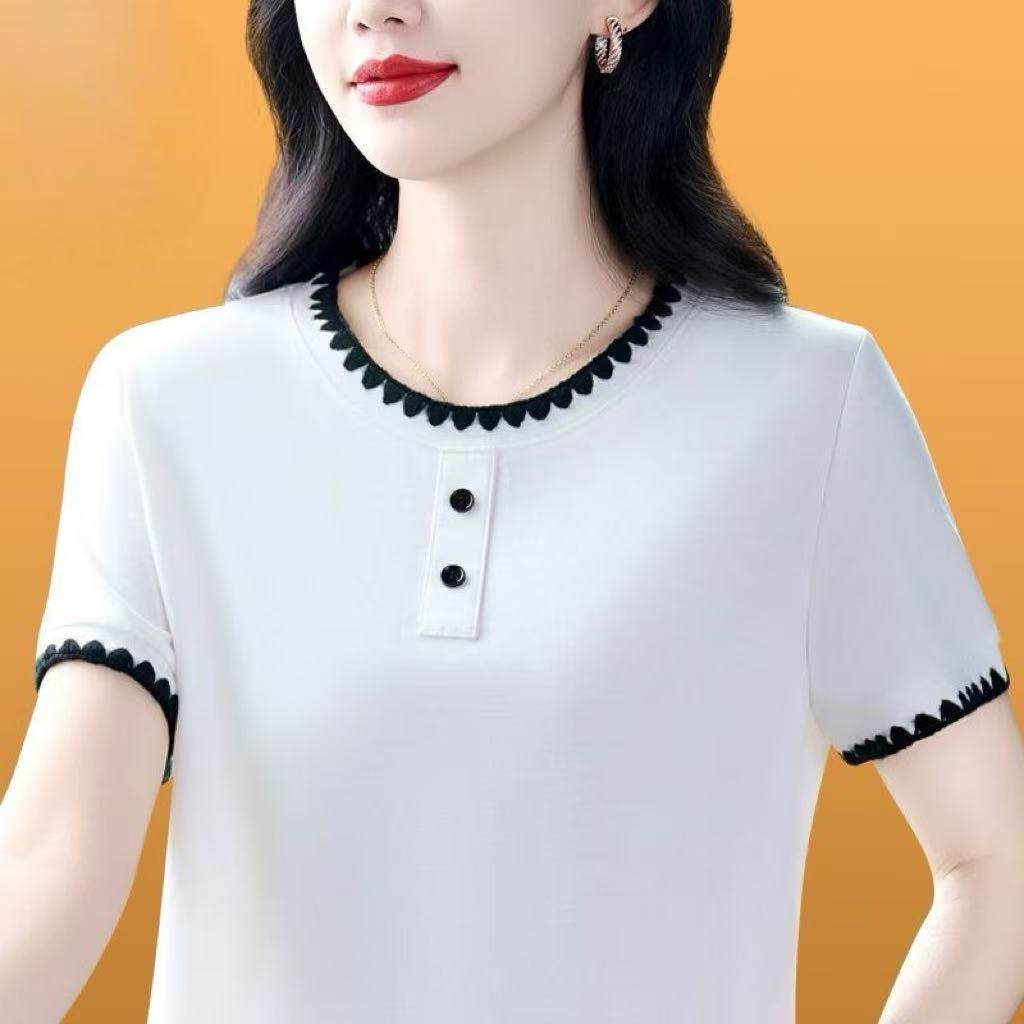 中年女士短袖t恤夏季新款减龄宽松大码上衣超火夏装减龄休闲女装