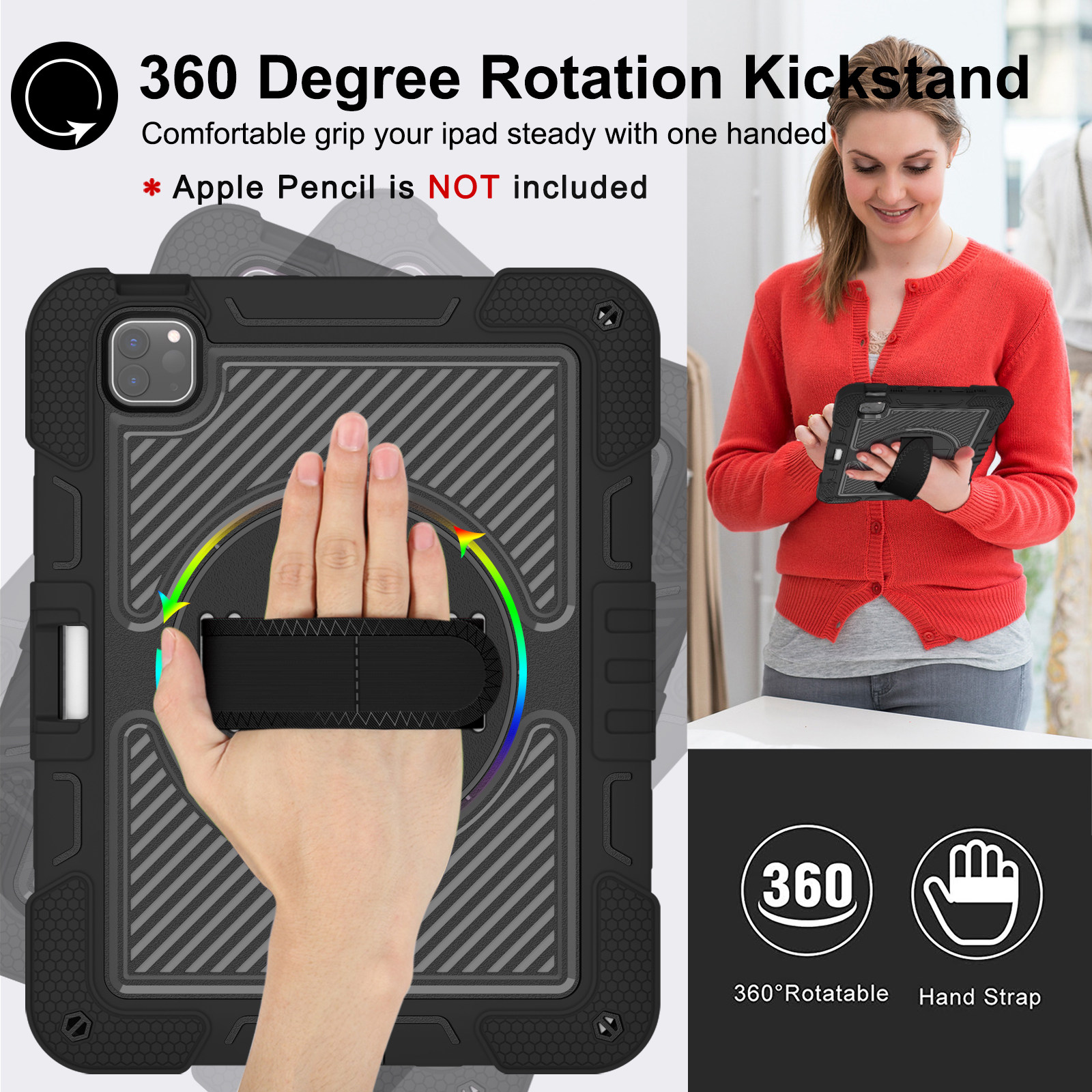 适用苹果iPad Pro 11 2024/2025 11 英寸 带笔槽 硅胶平板保护套 军工级防摔 防压弯 可旋转支架