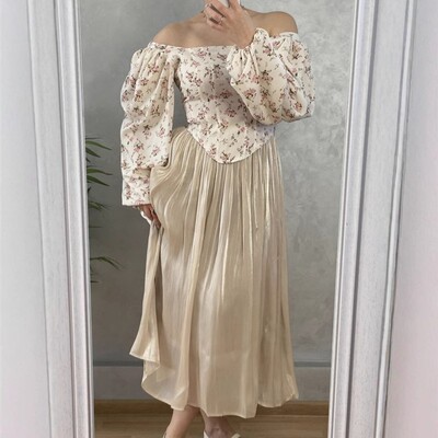 Mercerized glossy French pleated midi skirt 丝光亮面百褶半裙