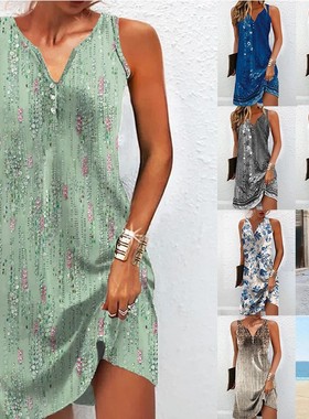 Vest dresses fashion prints slim long skirts背心印花显瘦长裙