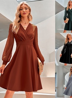 Autumn/Winter casual V-neck jacquard dress 休闲V领提花连衣裙