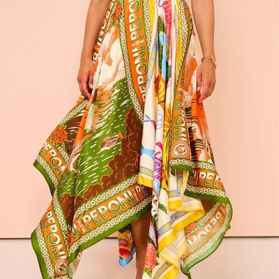 Fashionable irregular hem printed skir t时尚不规则半身印花裙