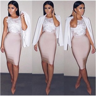 Bandage knee-high waist elastic hip skirt 绷带及膝高腰弹性裙