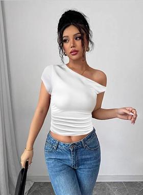 Statement slanted shoulder collar sexy top个性斜肩领性感上衣