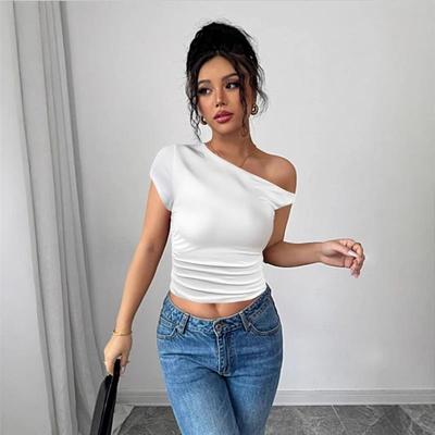 Statement slanted shoulder collar sexy top个性斜肩领性感上衣