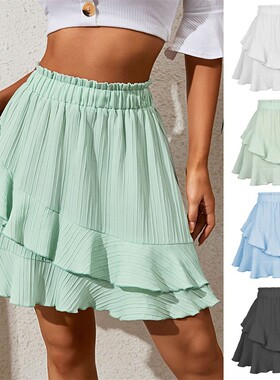 High-waisted, irregular, solid ruffle skirt 纯色荷叶边半身裙