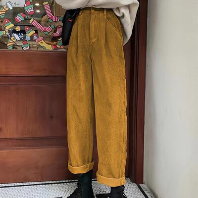 High-waisted corduroy straight trousers  高腰灯芯绒直筒长裤