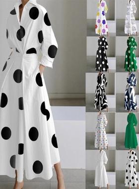 Stylish long-sleeved V-neck printed dress  长袖V领印花连衣裙