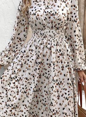 Hot selling French print long sleeve dress法式印花长袖连衣裙