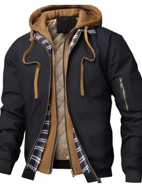 Plaid quilted hooded fake two-piece jacket格子绗缝连帽假两件