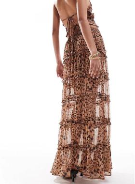 Suspender leaky back leopard print dress  吊带漏背豹纹连衣裙