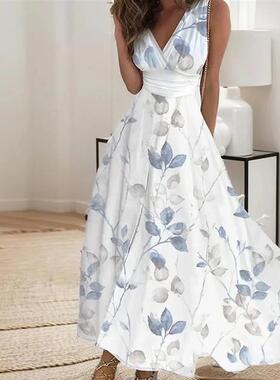 Sexy V-neck sleeveless waist swinging dress性感V领收腰连衣裙