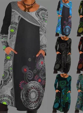 Autumn/Winter pullover print ethnic dress 秋冬套头印花连衣裙
