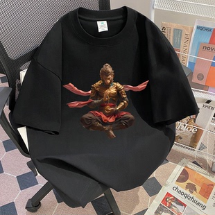 夏季新款宽松设计感印花纯棉短袖vintage美式潮流百搭半袖t恤上衣