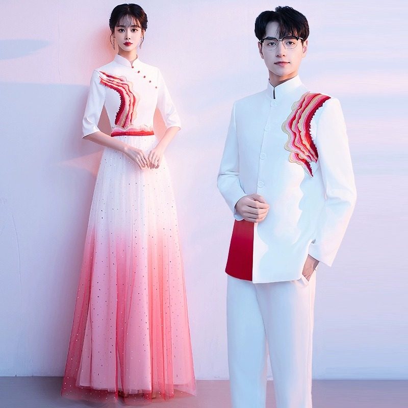 2025新款演出服中国风中山装套演装舞台大合唱团红歌表服男民族服