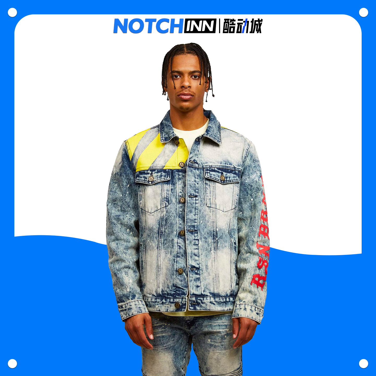 美国复古街头印花夹克牛仔外套